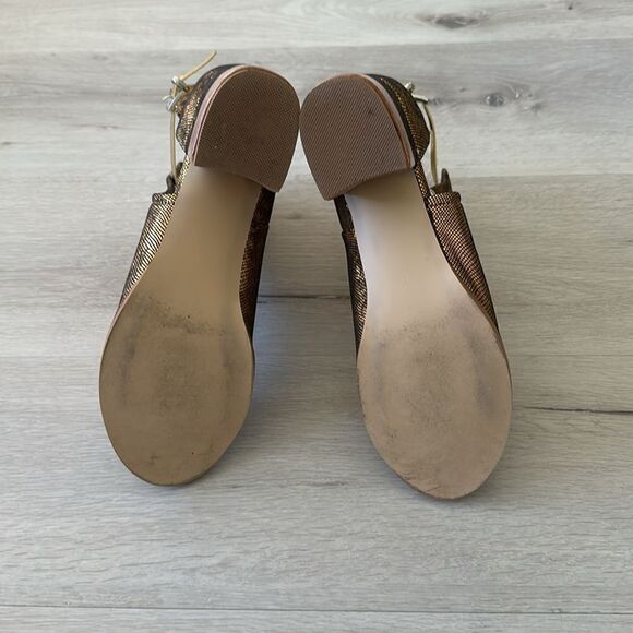 RJS Peep Open Toe Sandals Boot Cut Out Ankle Bootie Gold Sequins 10.5 EUC - Picture 10 of 10